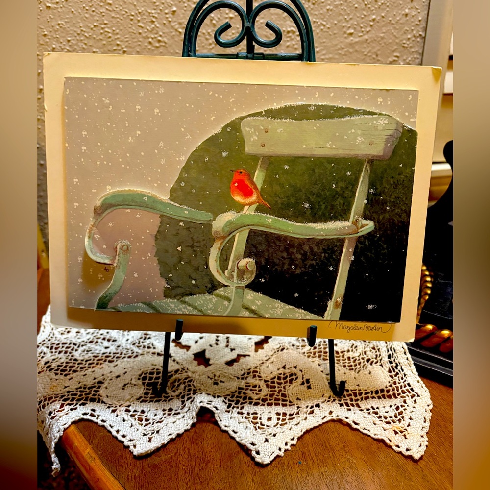 Marjoleyn Bastin Small pint on Wood with a Green Stand